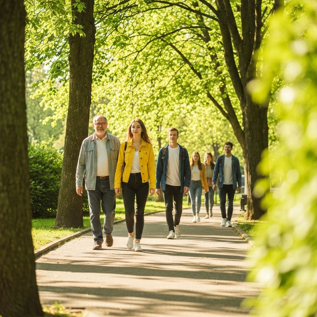 Menschen bei einem Spaziergang im Park